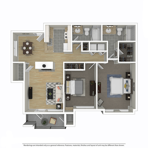a floor plan of a furnished two bedroom apartment